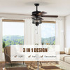 50 Inches Ceiling Fan with Lights Reversible Blades and Pull Chain Control-Black