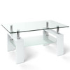 Rectangular Tempered Glass Coffee Table End Side Table with Shelf-White