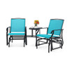 Double Swing Glider Rocker Chair set with Glass Table-Turquoise