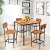 5-Piece Industrial Dining Table Set with Counter Height Table and 4 Bar Stools-Walnut