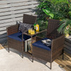 Patio Rattan Wicker Conversation Set Sofa Cushioned Loveseat Glass Table-Navy