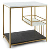 3-Tier Sofa Side Table with Golden Polished Steel Frame and Open Storage Shelf-Golden