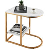 C-shaped Side Table with Faux Marble Tabletop and Golden Steel Frame-White