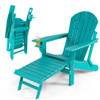 Patio All-Weather Folding Adirondack Chair with Pull-Out Ottoman-Turquoise