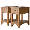 Set of 2 Contemporary Side End Table with Drawer -Natural