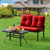 2 Pieces Patio Loveseat Bench Table Furniture Set with Cushioned Chair-Red