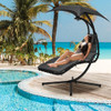 Hanging Curved Steel Swing Chaise Lounger with Removable Canopy and Overhead Light-Gray