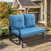 Patio 2-Person Glider Bench Rocking Loveseat Cushioned Armrest-Blue