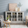 Farmhouse Buffet Cabinet with 3 Tempered Glass Doors-Gray