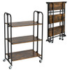 3-Tier Folding Kitchen Utility Serving Island Cart with Storage Shelves-Rustic Brown