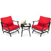 3 Piece Patio Rocking Chair Set with Coffee Table-Red