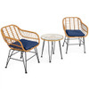 3 Pieces Rattan Furniture Set with Cushioned Chair Table-Navy