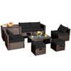 8 Pieces Patio Space-Saving Rattan Furniture Set with Storage Box and Waterproof Cover-Black