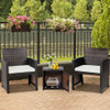 3 Pieces Patio Wicker Furniture Set with Storage Table and Protective Cover-Off White