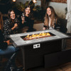 52 Inch Rattan Wicker Propane Fire Pit Table with Rain Cover and Lava Rock-Black