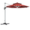 10 Feet 360° Rotation Aluminum Solar LED Patio Cantilever Umbrella without Weight Base-Dark Red