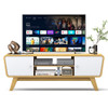 Mid Century TV Stand for TVs up to 55 Inch Media Console Table Sliding Door-Natural