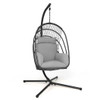 Hanging Folding Egg Chair with Stand Soft Cushion Pillow Swing Hammock-Gray