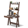 Ladder Shelf Desk Bookcase with Countertop  Drawer and 2 Shelves-Walnut