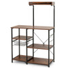 4-tier Kitchen Baker's Rack with Basket and 5 Hooks-Dark Brown