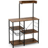 4-tier Kitchen Baker's Rack with Basket and 5 Hooks-Rustic Brown