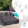 Outdoor Patio Rattan Daybed Thick Pillows Cushioned Sofa Furniture-Gray