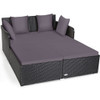 Outdoor Patio Rattan Daybed Thick Pillows Cushioned Sofa Furniture-Gray