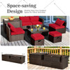 8 Pieces Patio Space-Saving Rattan Furniture Set with Storage Box and Waterproof Cover-Red