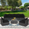 7 Pieces Patio Rattan Furniture Set with Sectional Sofa Cushioned-Black