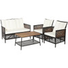 4 Pieces Patio Rattan Furniture Set with 2-Tier Coffee Table-White