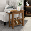 2-Tier End Table with Pull-out Tray and Solid Rubber Wood Legs-Natural