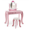 Kid Vanity Table Stool Set with Oval Rotatable Mirror-Pink