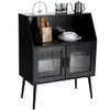 Kitchen Storage Cupboard Buffet Cabinet Sideboard with Open Cubby and 2 Glass Doors-Black
