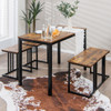 4 Pieces Industrial Dining Table Set with Bench and 2 Stools-Brown