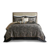  5pc Black & Gold Jacquard Weave Bedspread Set AND Decorative Pillows (Aubrey-Black-bedspread)