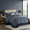 5pc Navy Blue & Silver Jacquard Weave Bedspread Set AND Decorative Pillows (Aubrey-Navy-bedspread)