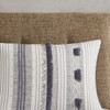 3pc Grey & Navy Blue Textured Striped Comforter AND Decorative Shams (Cody-Grey/Navy-Comf)