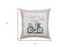 17" X 17" Light Pink Checkered Easter Bunny on Bicycle Throw Pillow