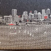 38" Black Seattle Nighttime Skyline Embroidered Ottoman