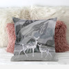 26x26 Silver Black Deer Blown Seam Broadcloth Animal Print Throw Pillow