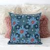 20x20 Blue Red Blown Seam Broadcloth Floral Throw Pillow