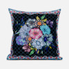 28x28 Black Blue Blown Seam Broadcloth Floral Throw Pillow