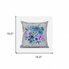 16x16 Beige Blue Gray Blown Seam Broadcloth Floral Throw Pillow