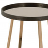 23" Champagne Walnut  And Mirrored Metal Round End Table