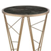 24" Champagne And Black Faux Marble Glass And Metal Round End Table