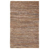 5' X 8' Rustic Earth Brown Striped Handmade Leather Blend Area Rug