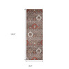 10' Rust And Gray Floral Stain Resistant Runner Rug