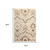 2' X 3' Ivory Gray And Olive Floral Stain Resistant Area Rug