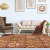 4' X 6' Red Gold And Olive Floral Stain Resistant Area Rug