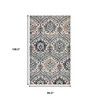 7' X 9' Ivory Blue And Gray Floral Stain Resistant Area Rug